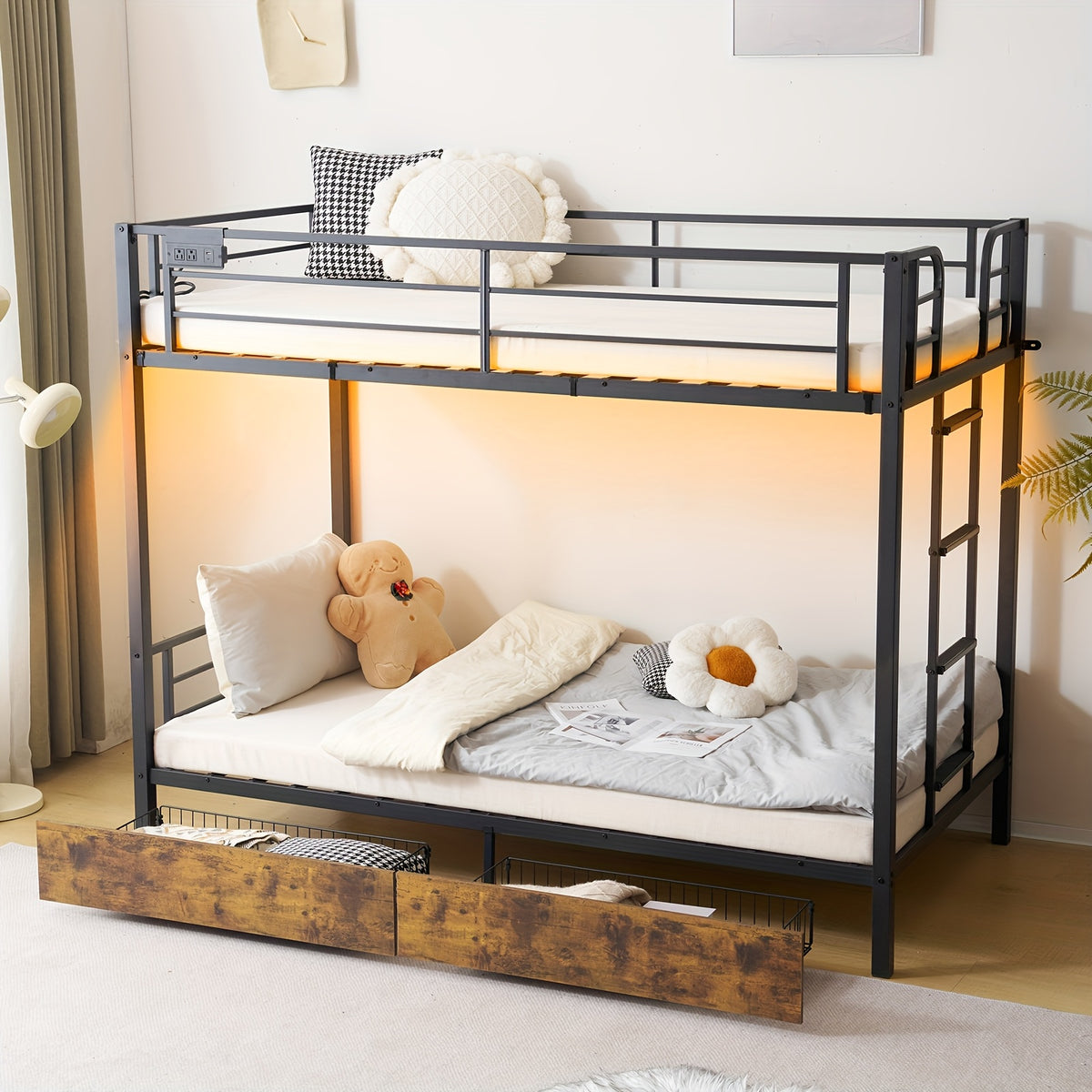 metal twin bunk bed framewith led lights non slip - Temu