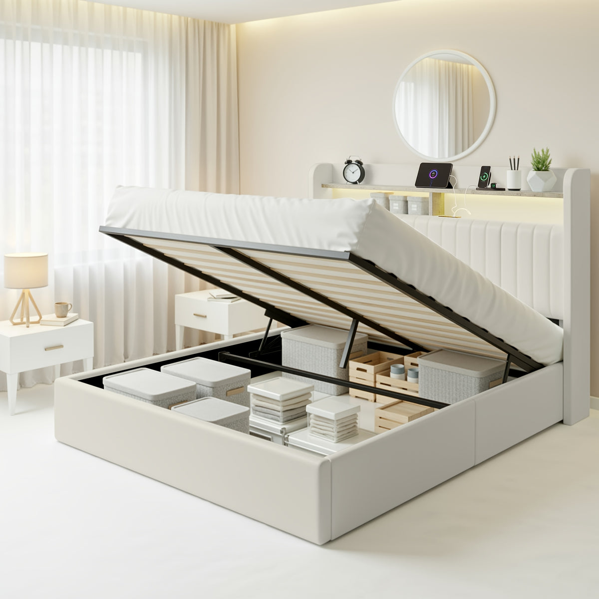 lift storage bed frame velvet vertical channel - Temu