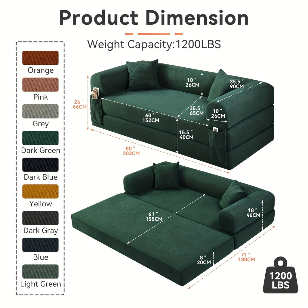 80 convertible sofa bed 3 in 1 corduroy folding pull couch - Temu