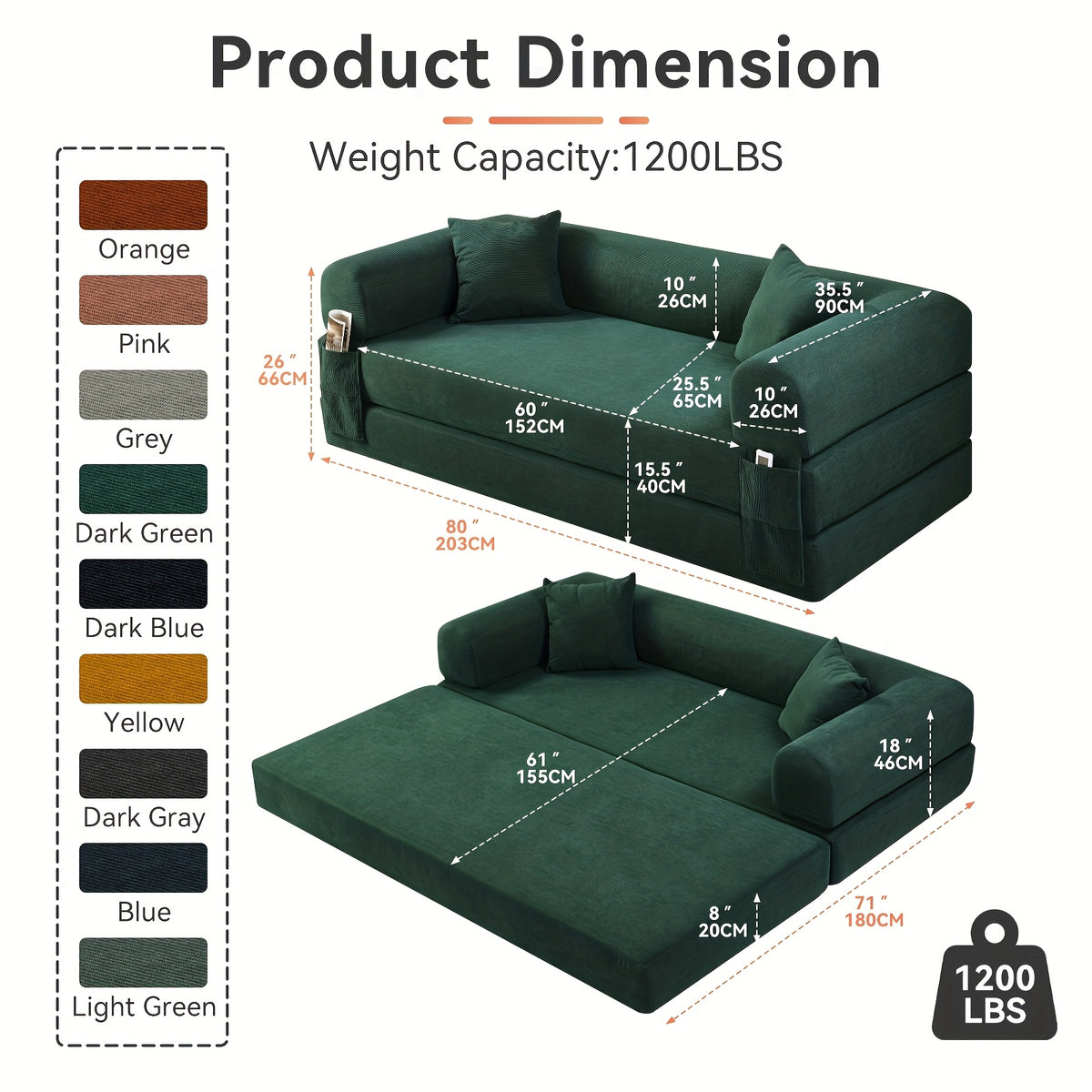 80 convertible sofa bed 3 in 1 corduroy folding pull couch - Temu