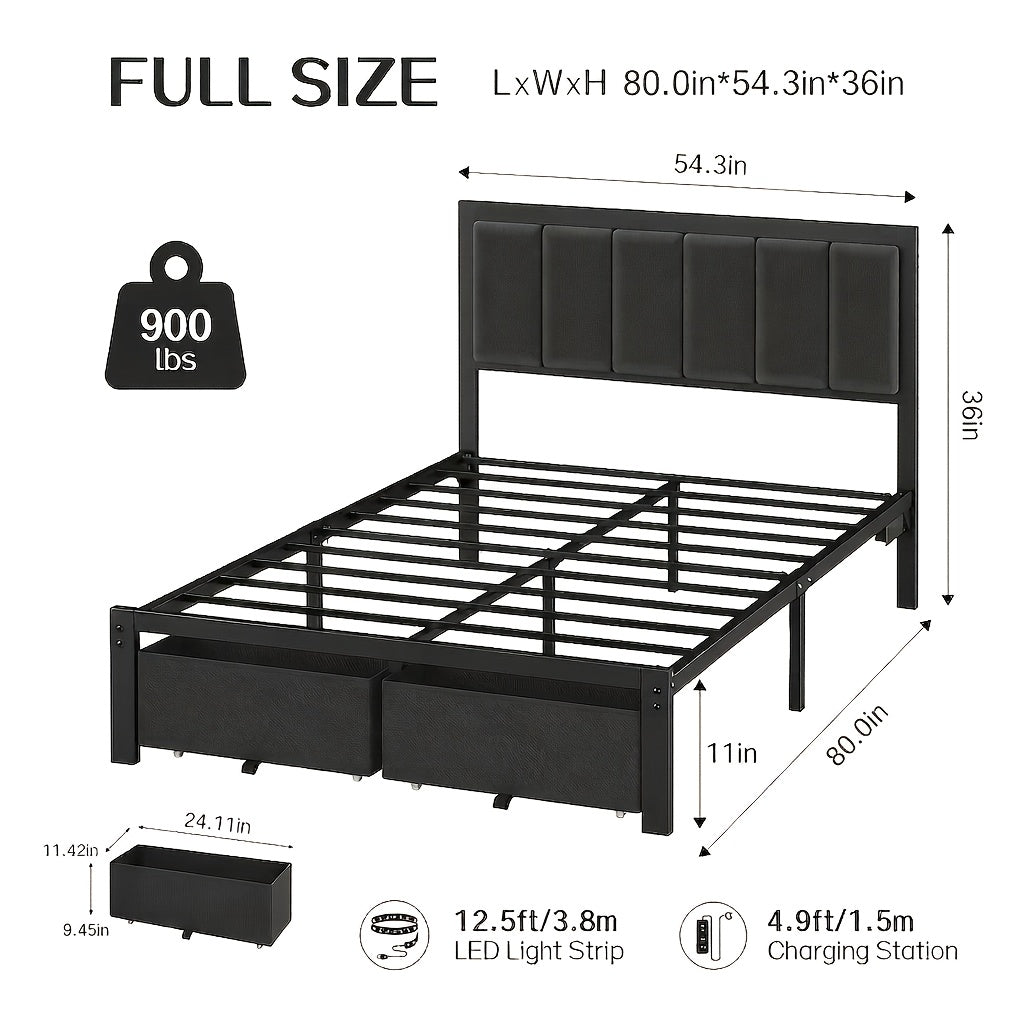 bed frame metal platform bed storage drawers led lighting - Temu