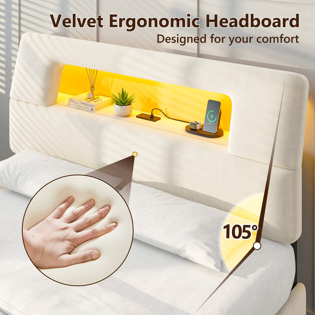 queen bed frame velvet material soft wrapped bed - Temu