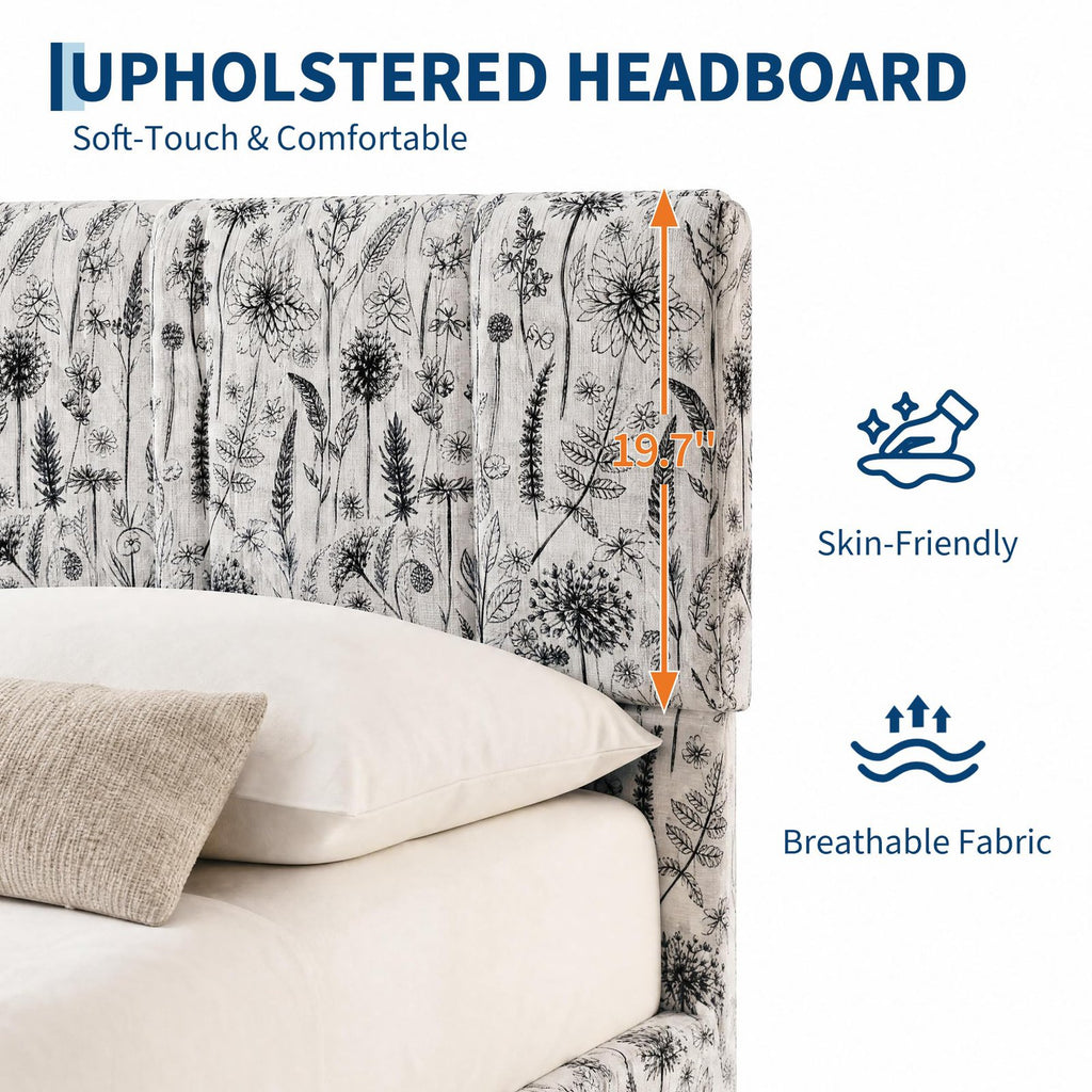 upholstered bed frame botanical floral print platform bed - Temu