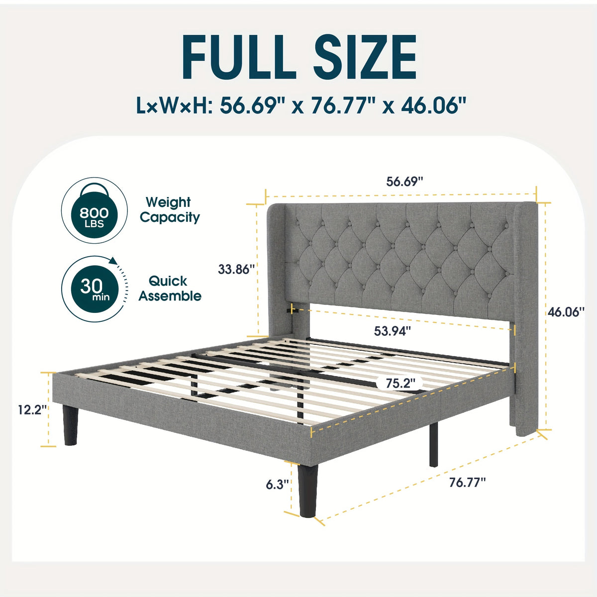 upholstered bed frame tufted wingback headboard - Temu