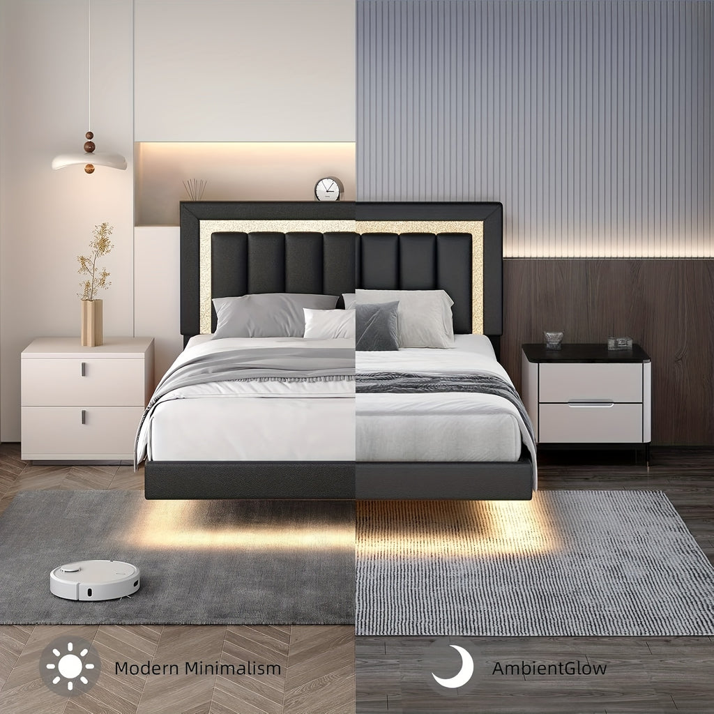twin full queen smart led lights floating bed frame   - Temu