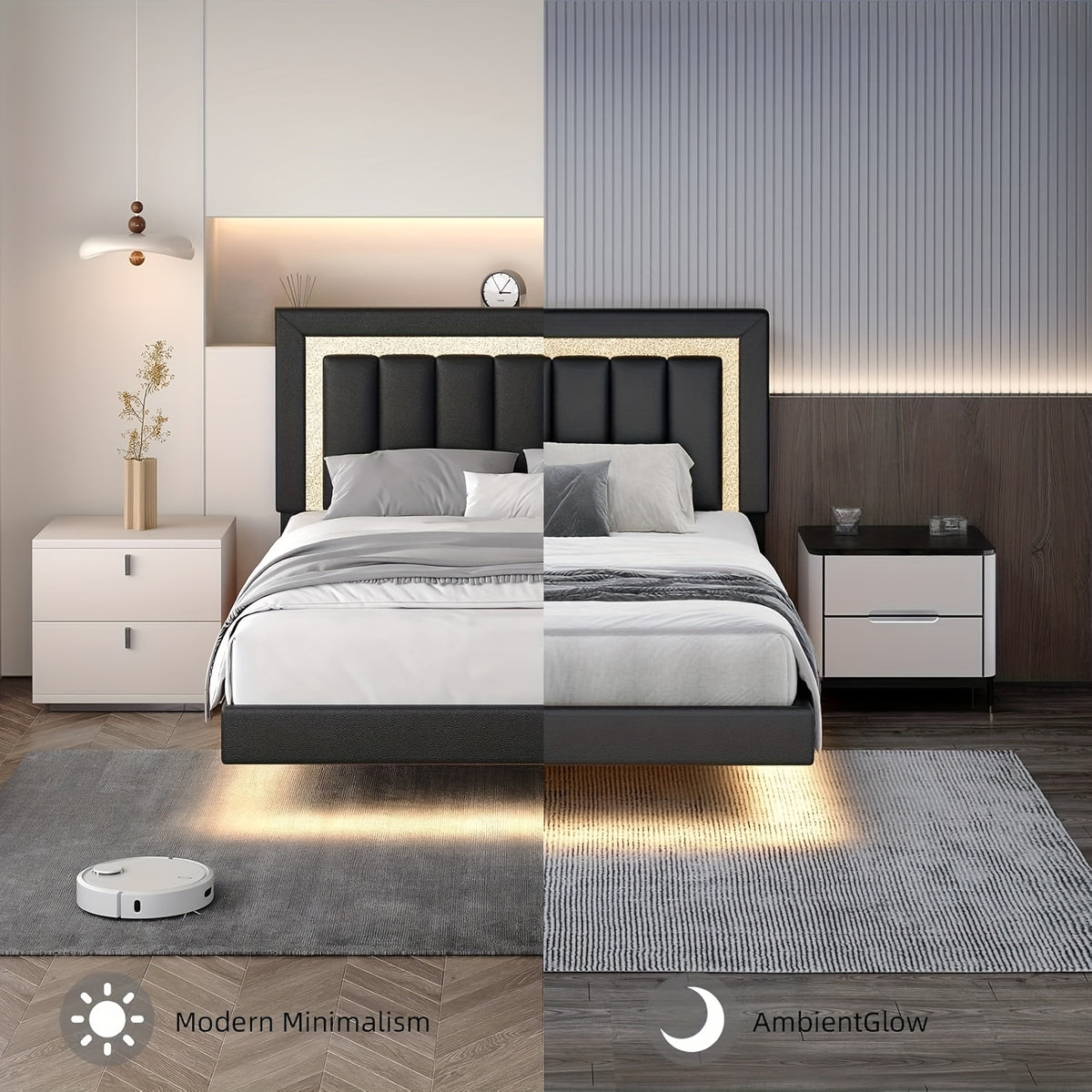 twin full queen smart led lights floating bed frame   - Temu