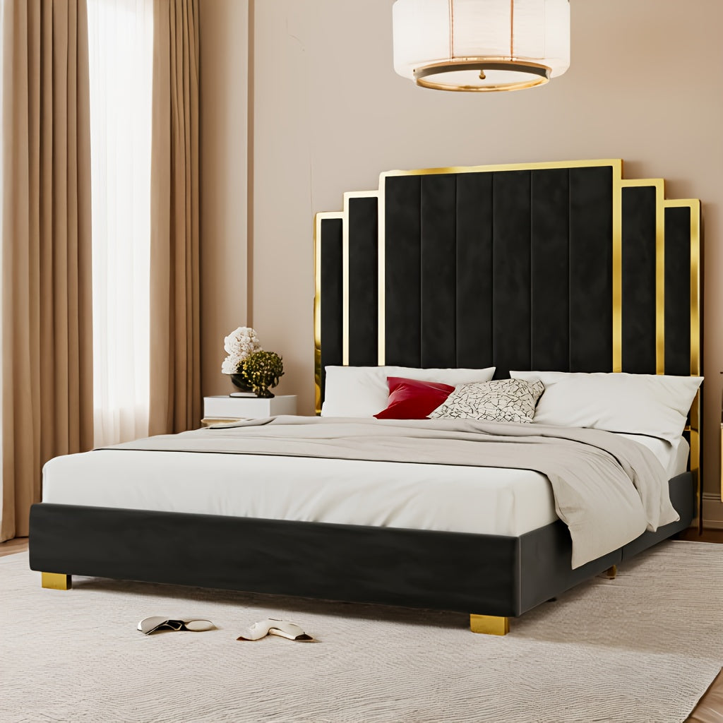 modern upholstered bed frame 65 headboard golden - Temu