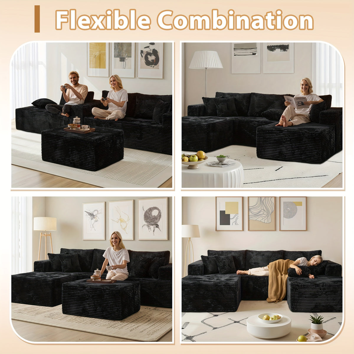 modern 108 inch convertible sectional sofa   4 pillows - Temu