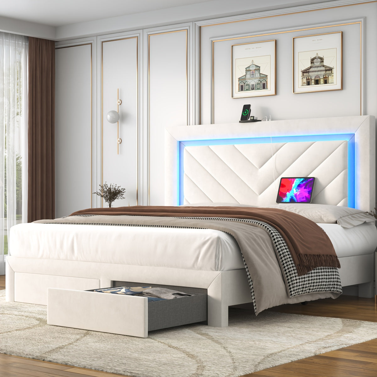 platform bed frame led adjustable headboard upholstered bed - Temu