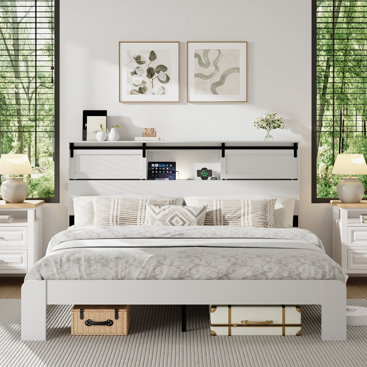 king queen wooden platform bed frame headboard modern - Temu