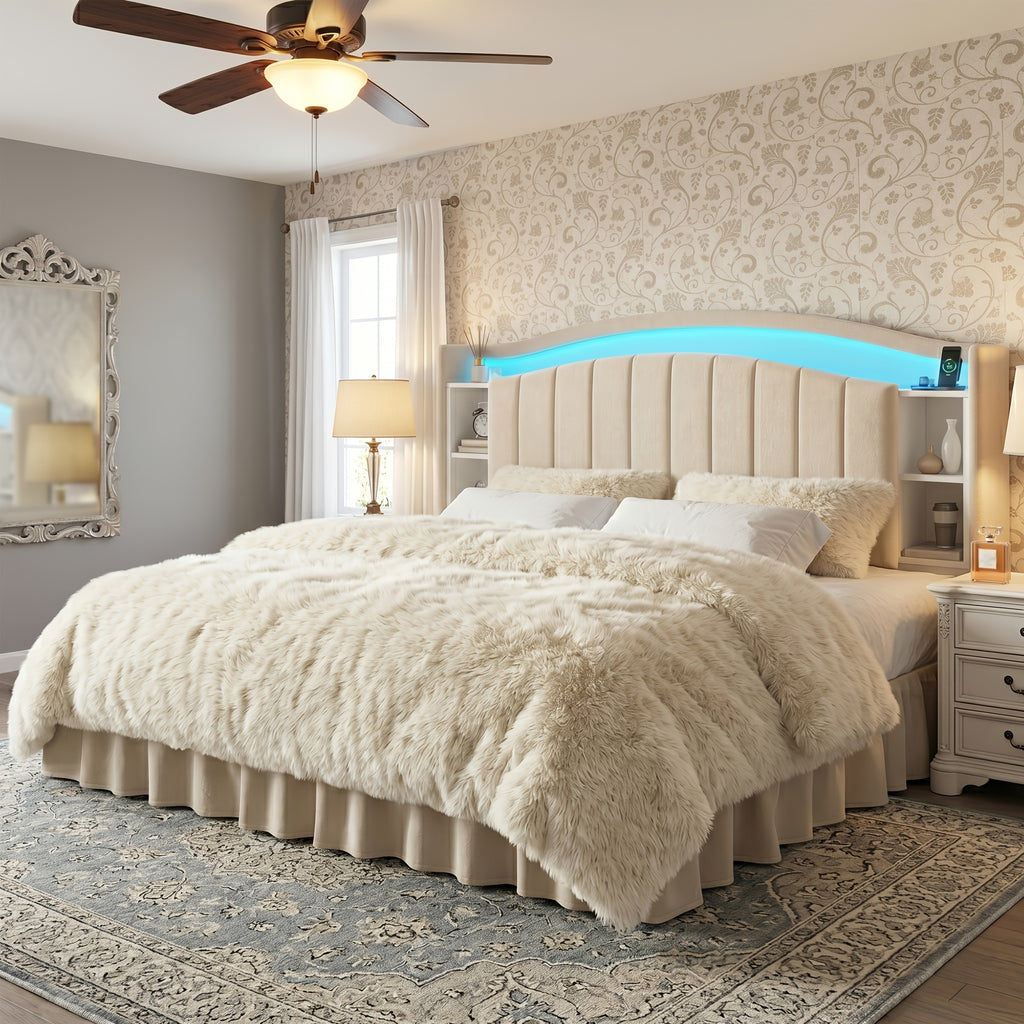 king queen full bed frame built in nightstand storage - Temu