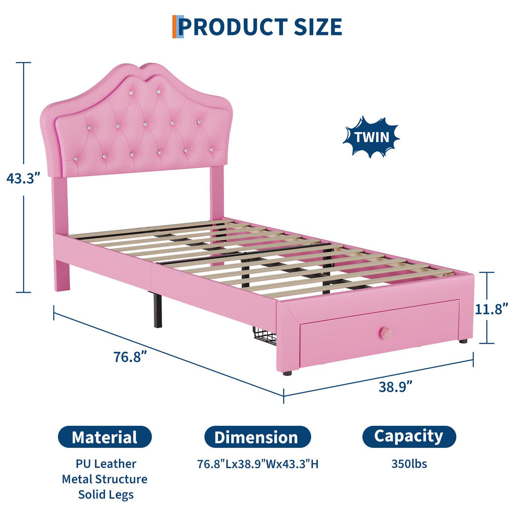 modern twin platform bed frame upholstered crystal button - Temu