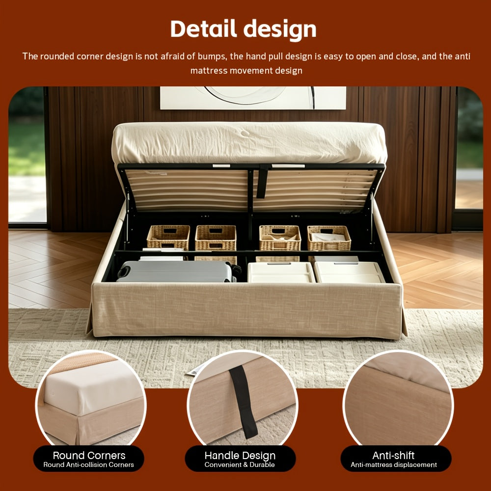 full size lift storage bed frame beige upholstered platform - Temu