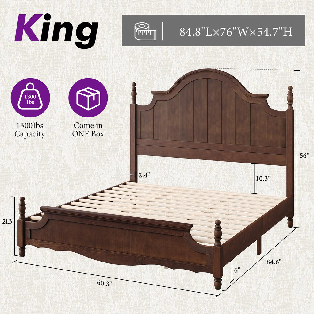 classic wooden bed frame a high arched headboard - Temu