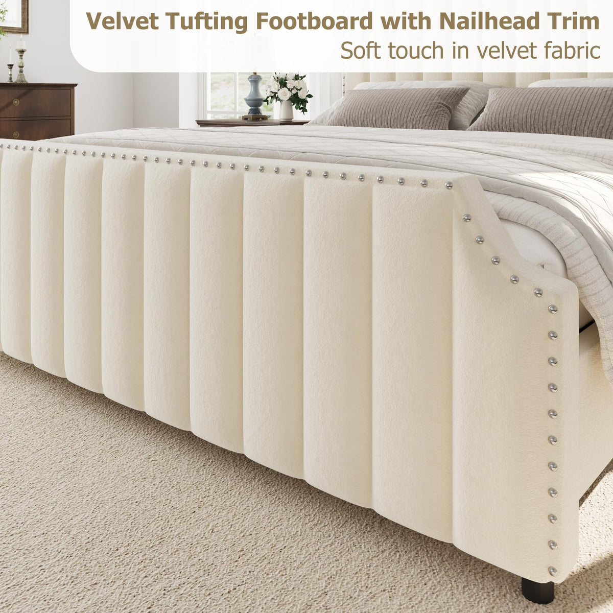 bed bed frame grey velvet queen bed frame 50 2 - Temu