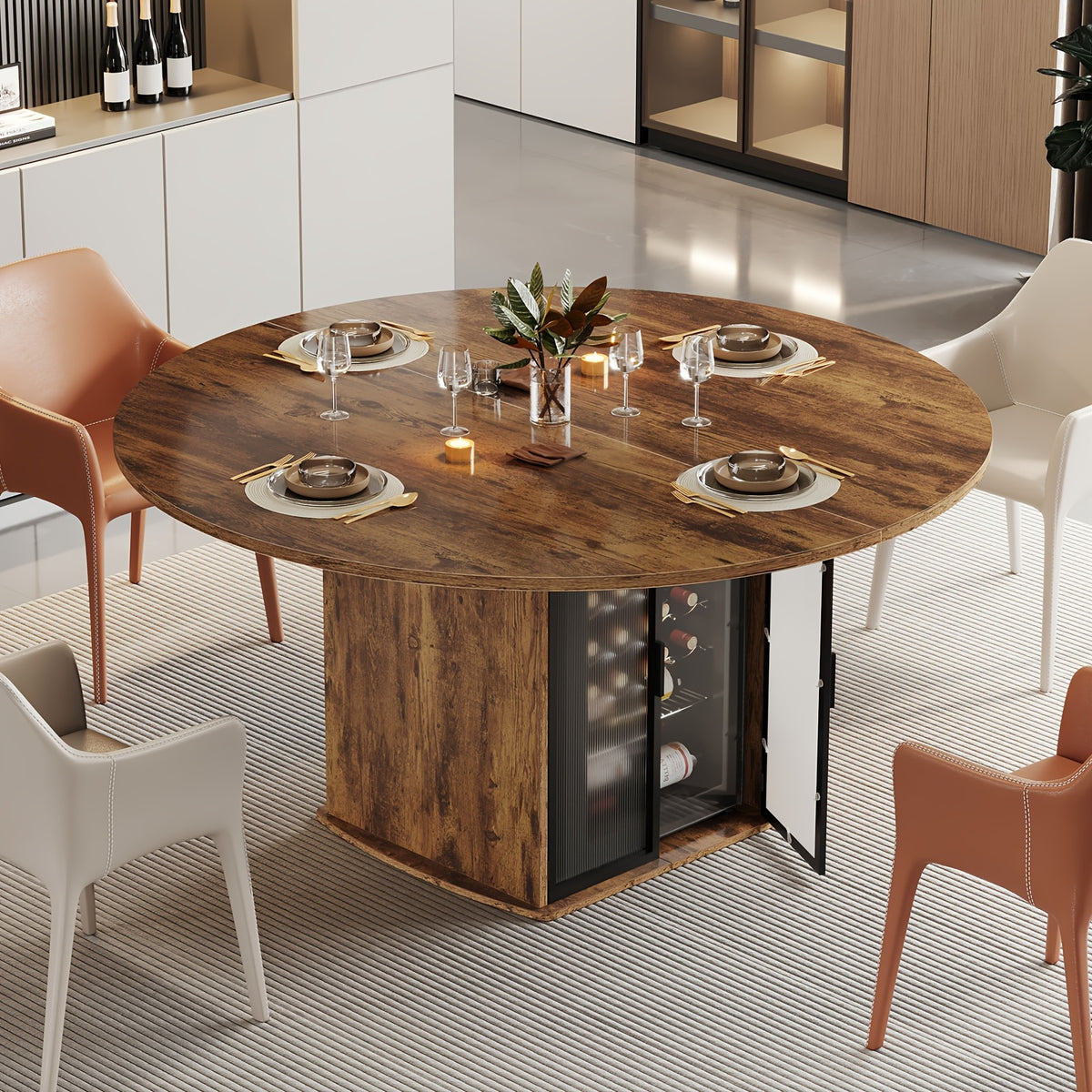 47 modern round dining table storage fridge space suitable 4 - Temu