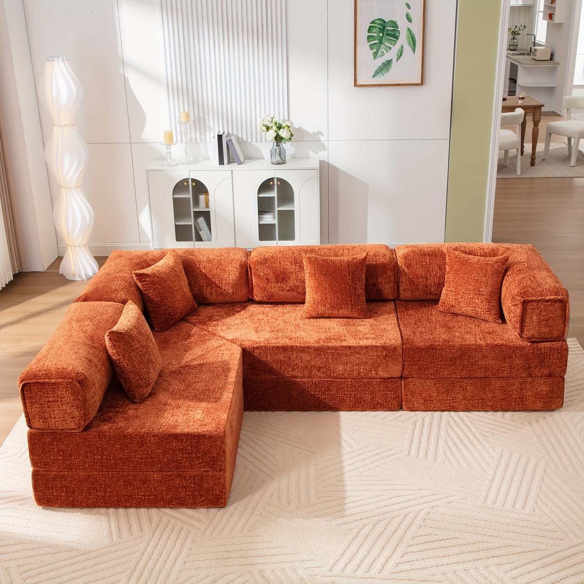 chenille oversized sleeper sofa couch, 170 inches extra long convertible 3-4 person pull-out sofa bed, sectional convertible corner sofa, combination spliced block sofa side table - furniture - Temu