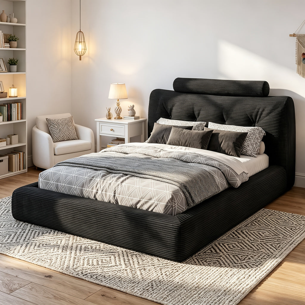 king queen full size bed upholstered corduroy bed frame - Temu