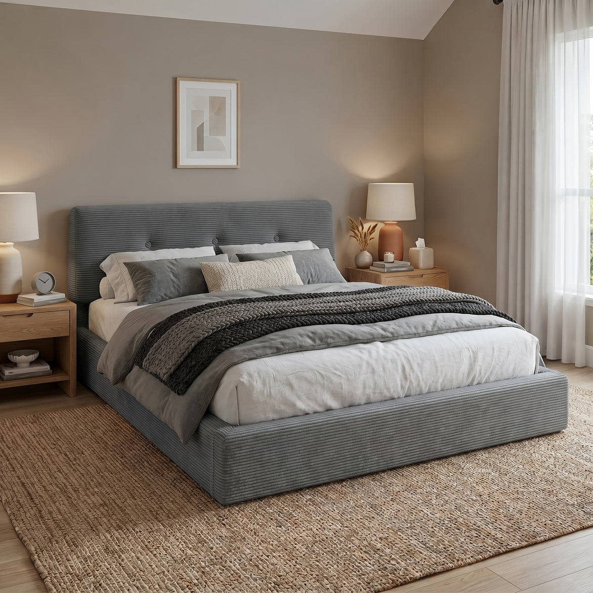 cloud bed frame adjustable headboard upholstered corduroy - Temu