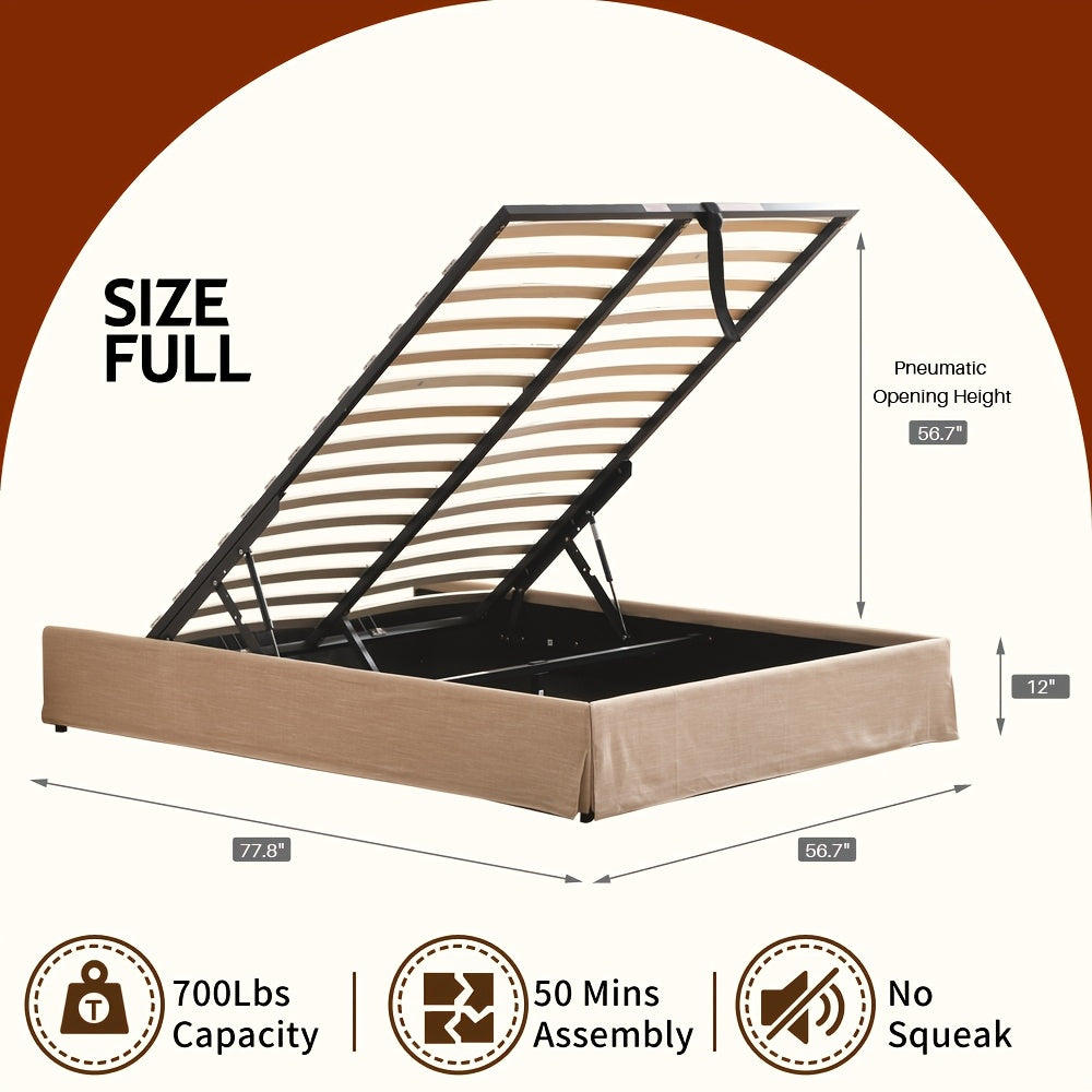 full size lift storage bed frame beige upholstered platform - Temu