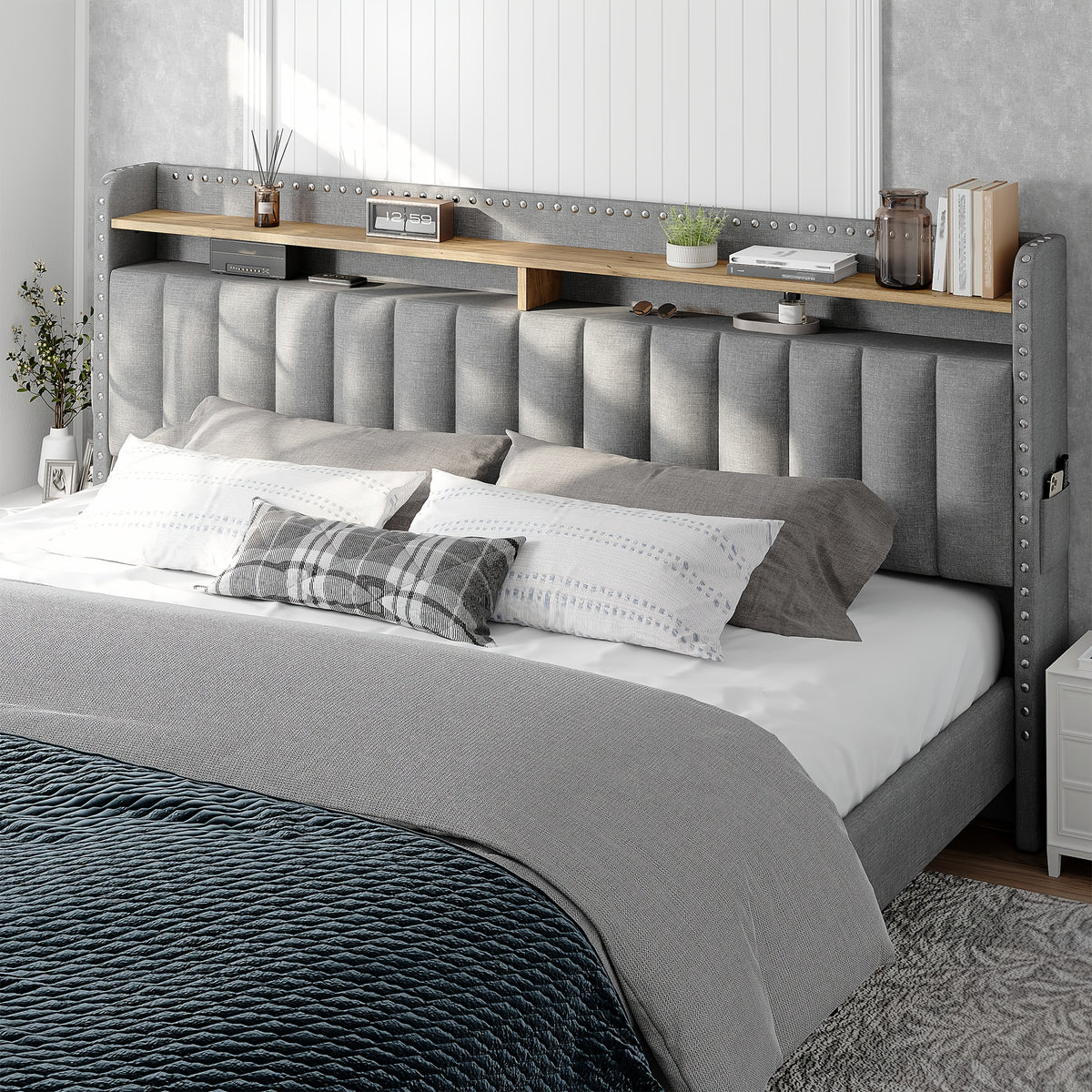 soft upholstered bed frame 2 storage drawers   mattress - Temu