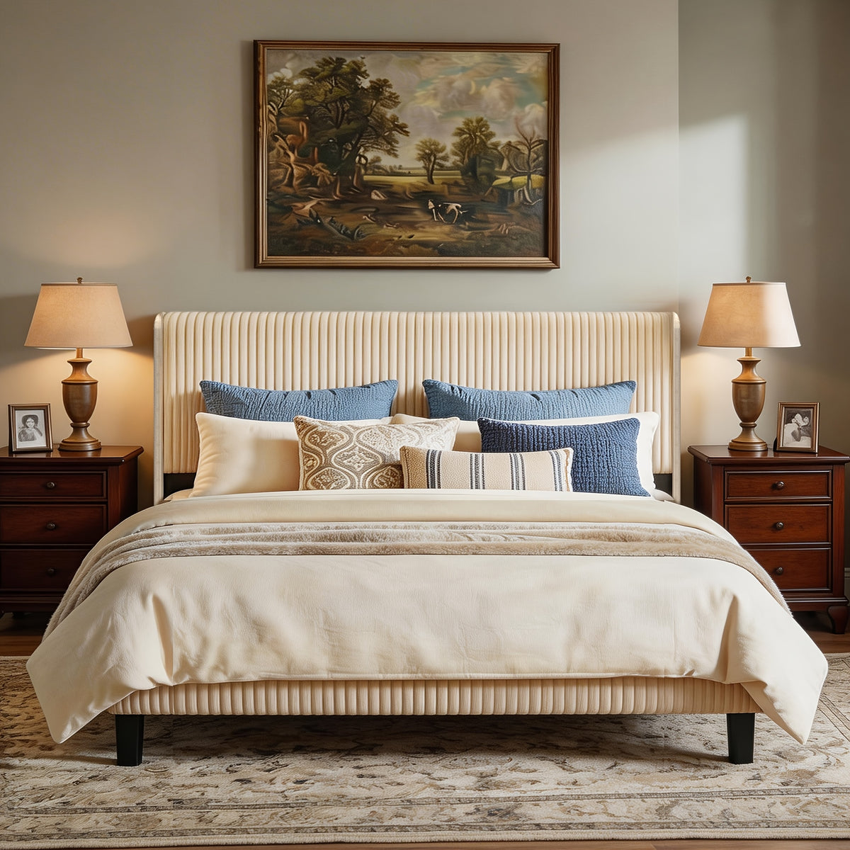 upholstered platform bed frame wingback headboard 500 lbs - Temu