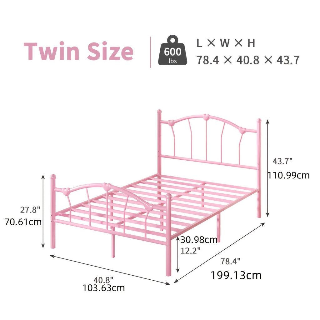 twin full queen size metal bed frame heart shaped headboard - Temu