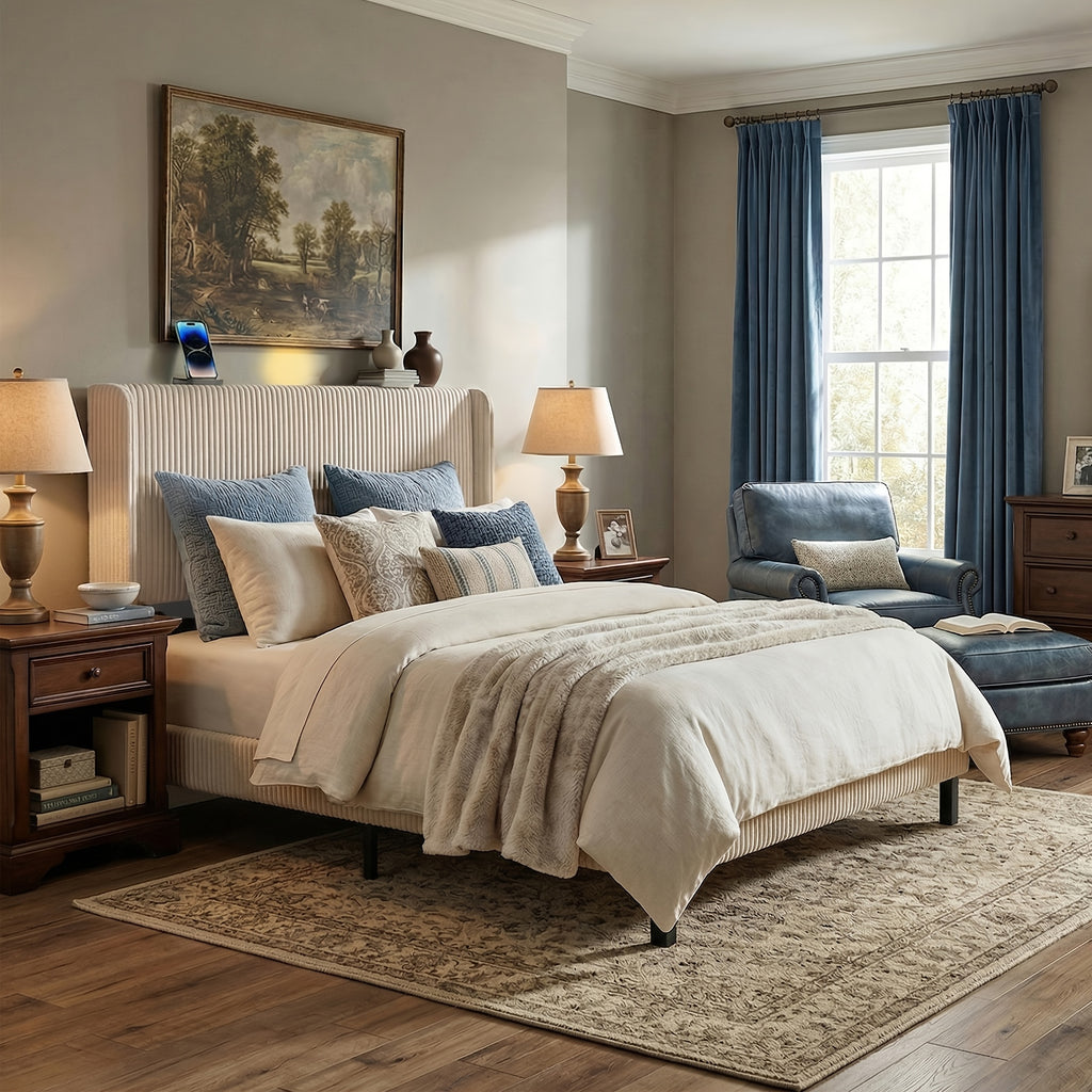 upholstered platform bed frame wingback headboard 500 lbs - Temu