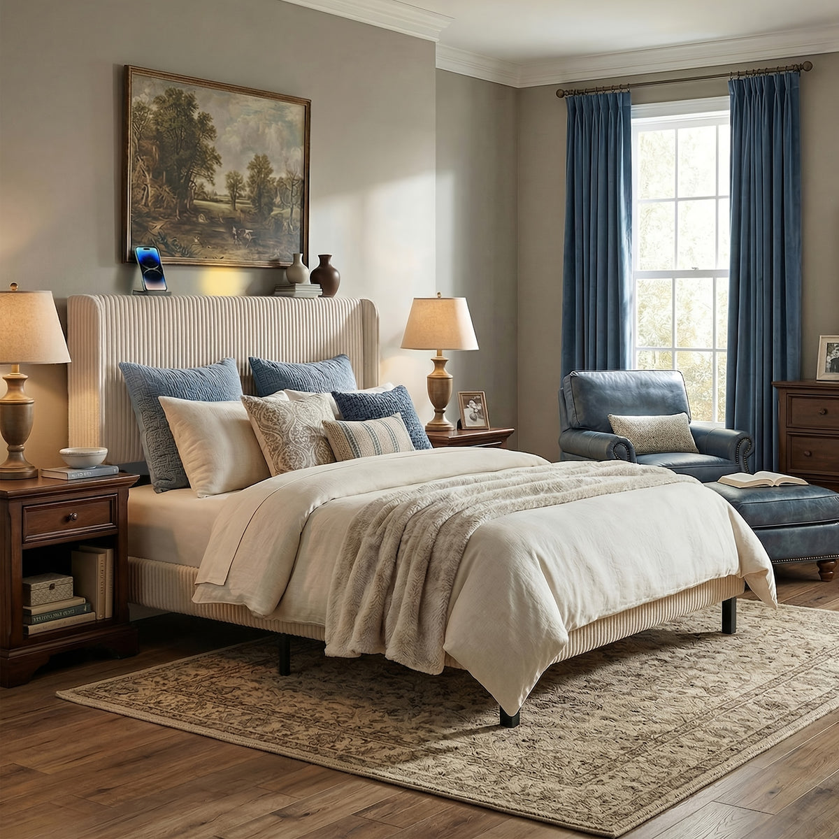 upholstered platform bed frame wingback headboard 500 lbs - Temu