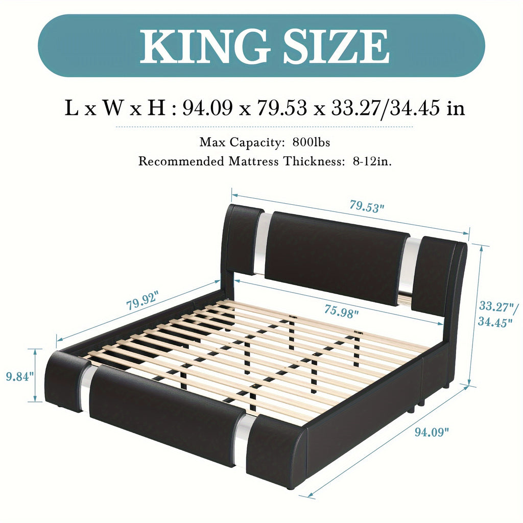 modern faux leather bed frame iron pieces decor low - Temu