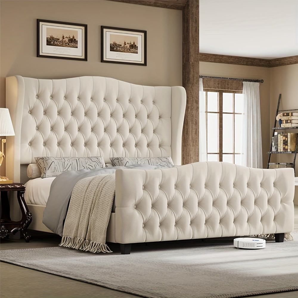 full queen king 54 3 tall bed frame wingback headboard - Temu