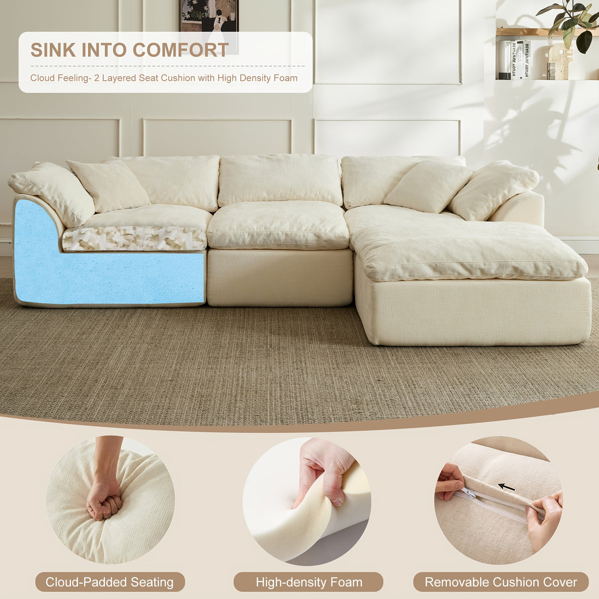 109 modern cloud couches living room deep seat convertible l - Temu