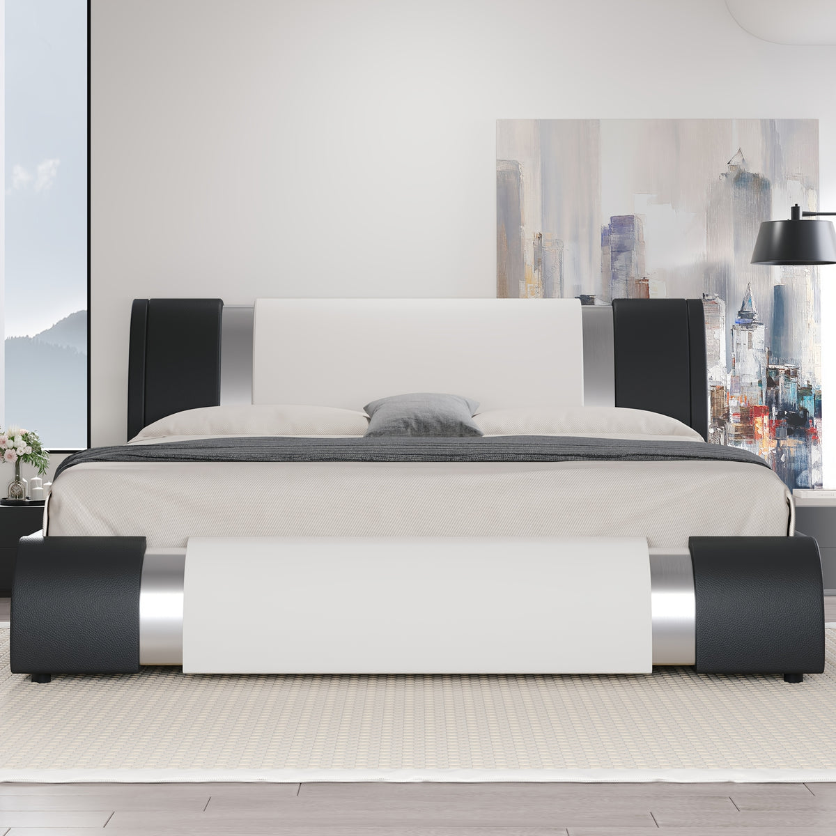 modern faux leather bed frame iron pieces decor low - Temu