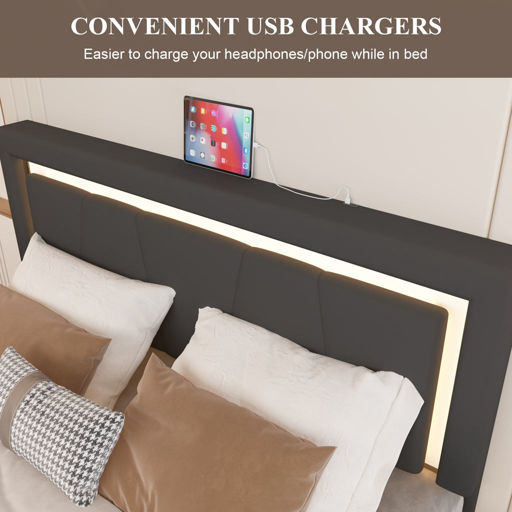 black bed frame 4   drawers led lights adjustable - Temu