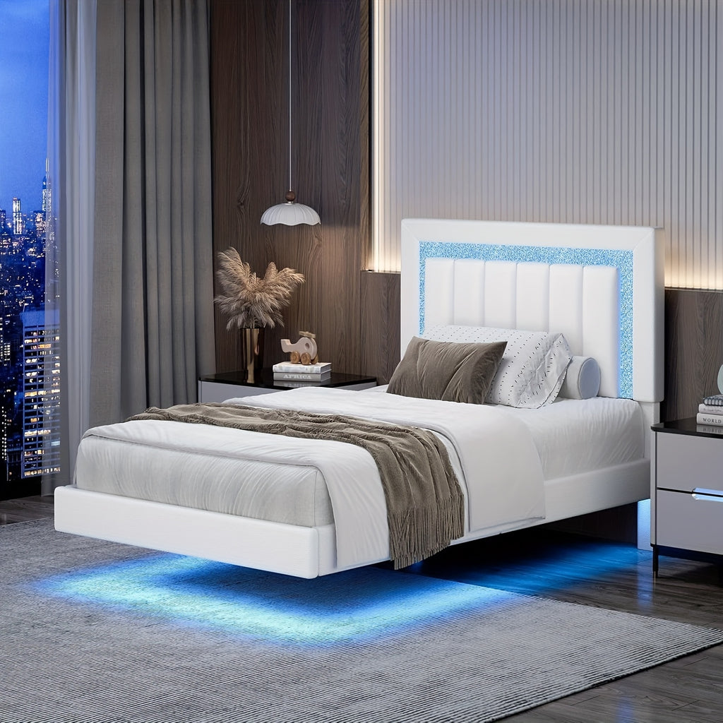twin full queen smart led lights floating bed frame   - Temu