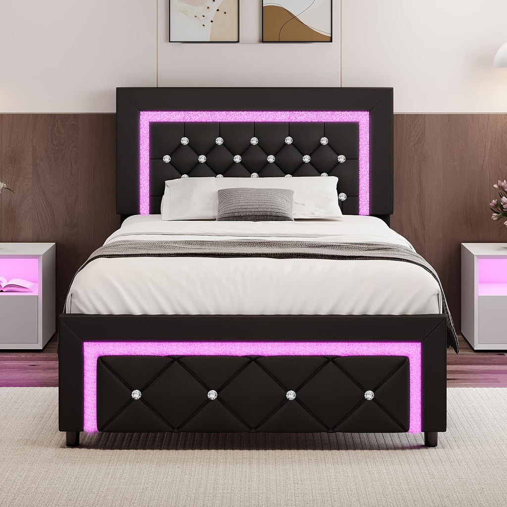 twin full queen bed frame led lights upholstered platform - Temu