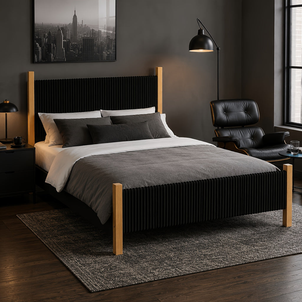 vertical fluted upholstered bed frame natural   - Temu