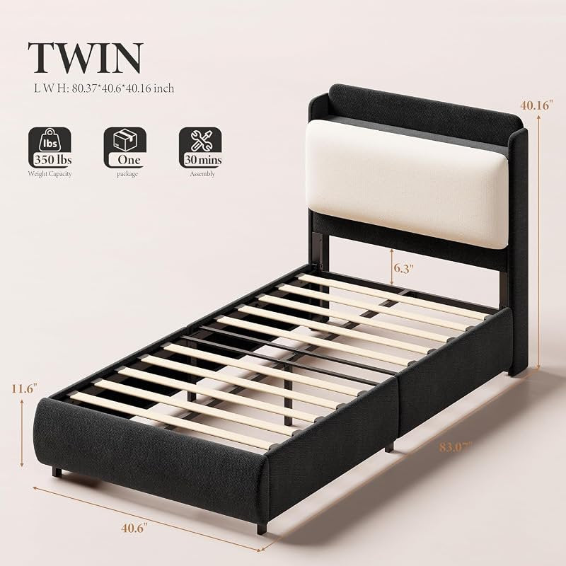 bedroom bed frame recessed shelf platform bed headboard - Temu