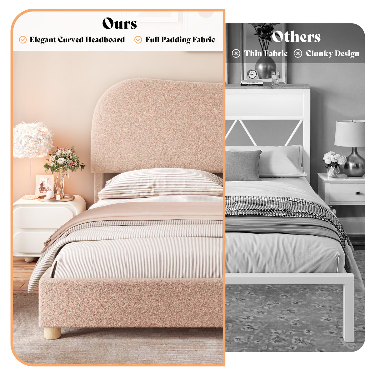 upholstered boucle bed frame adjustable headboard   - Temu