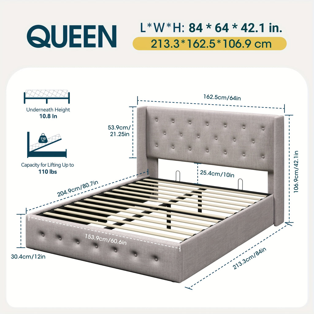 lift storage bed modern wingback upholstered - Temu