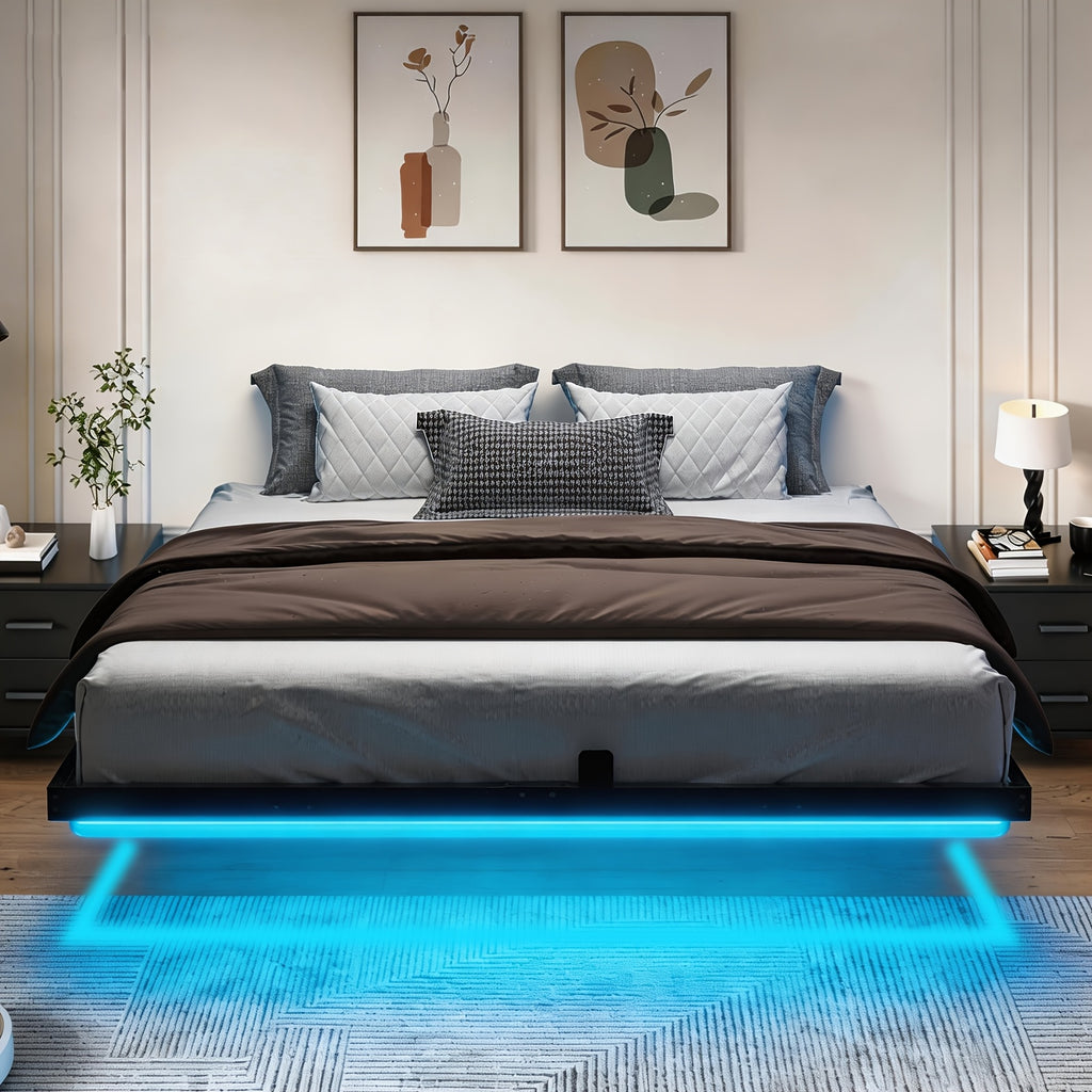 full queen king size floating bed frame led lights metal - Temu