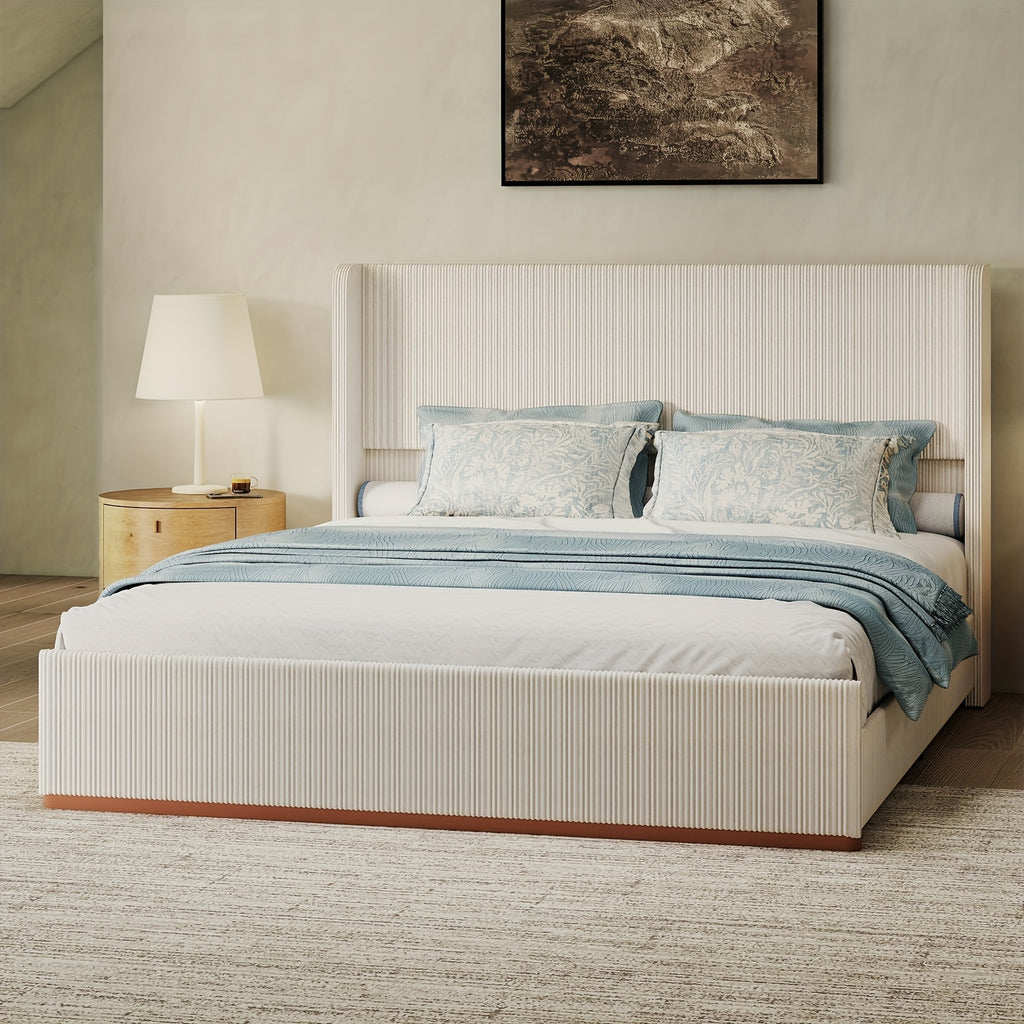 queen king size upholstered platform bed frame vertical - Temu