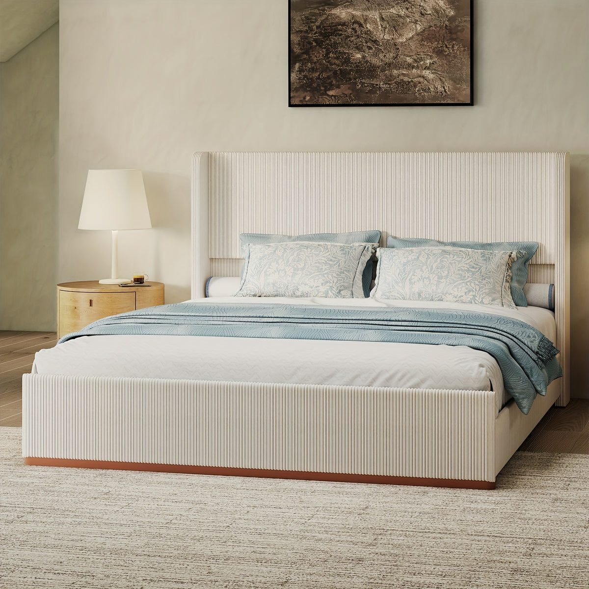 queen king size upholstered platform bed frame vertical - Temu
