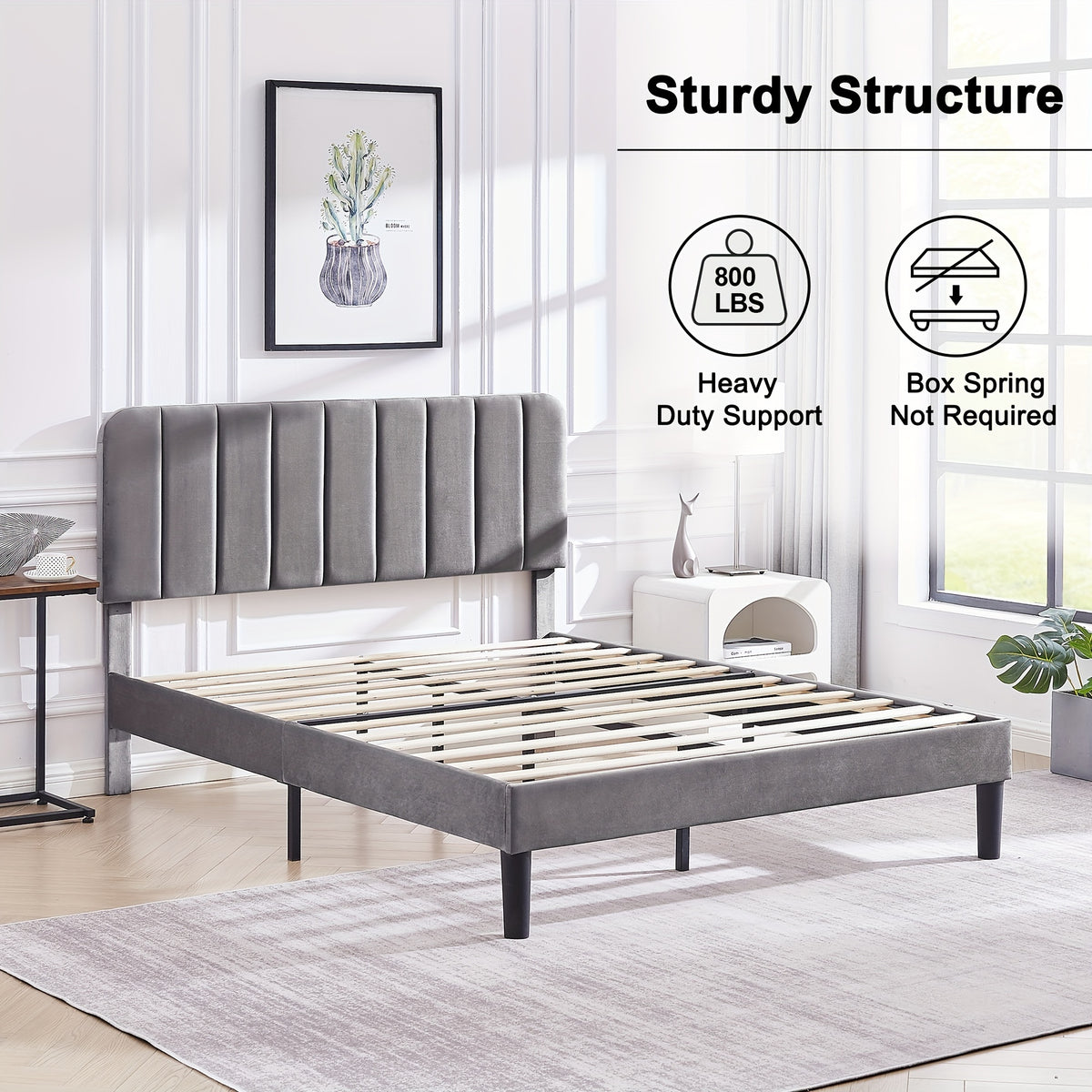platform bed frame in velvet upholstery suitable full queen - Temu
