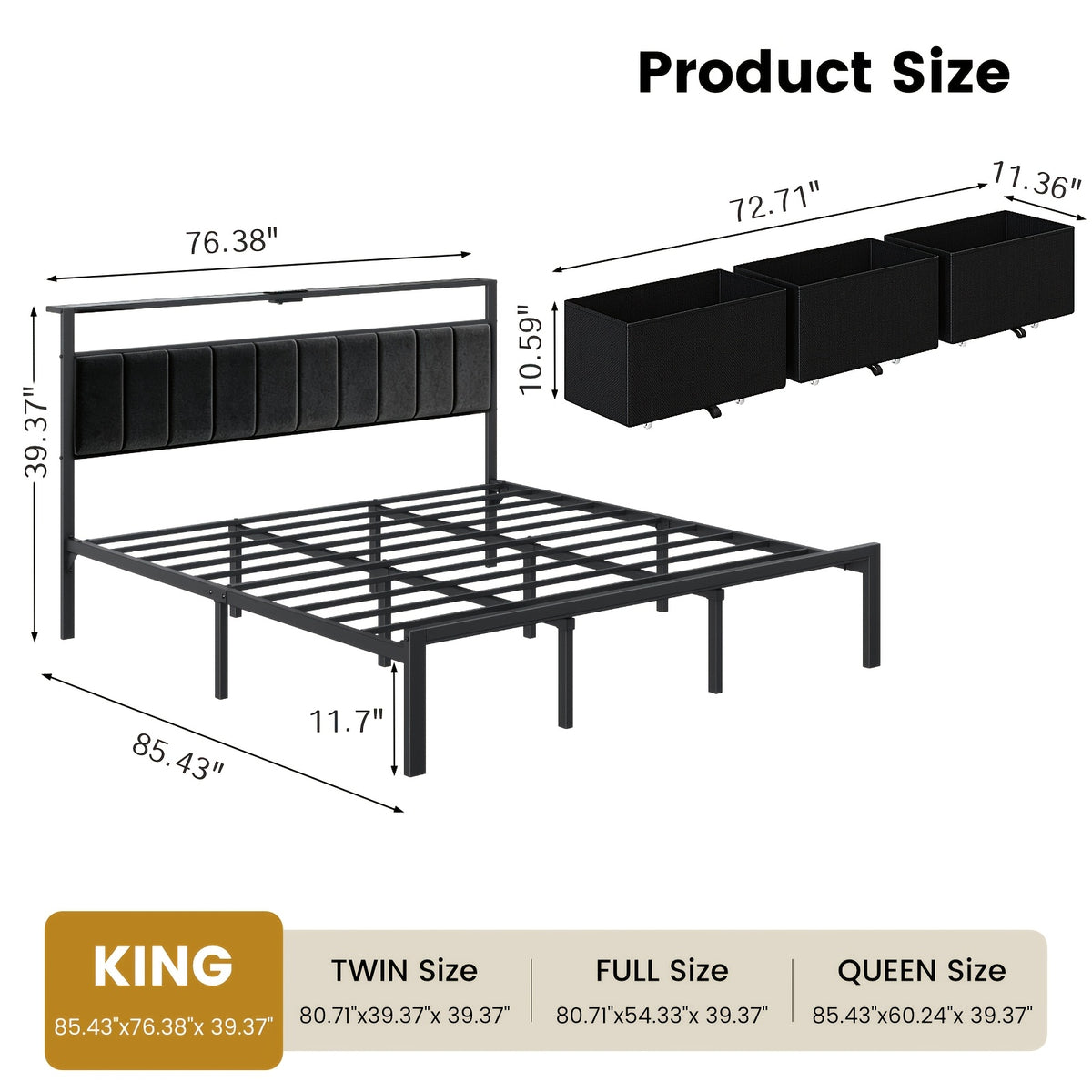 upholstered bed frame 2 bed storage drawers metal platform - Temu
