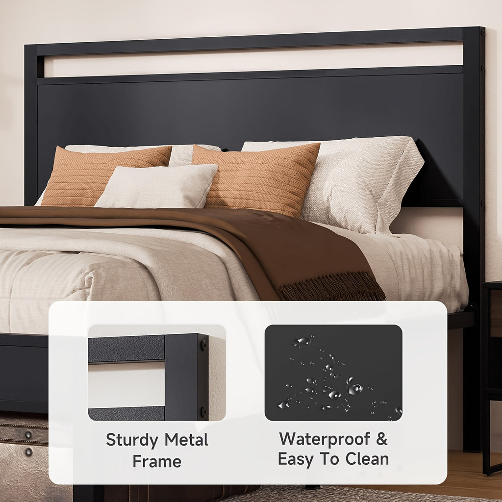 bed frame heavy duty metal platform bed wooden headboard - Temu