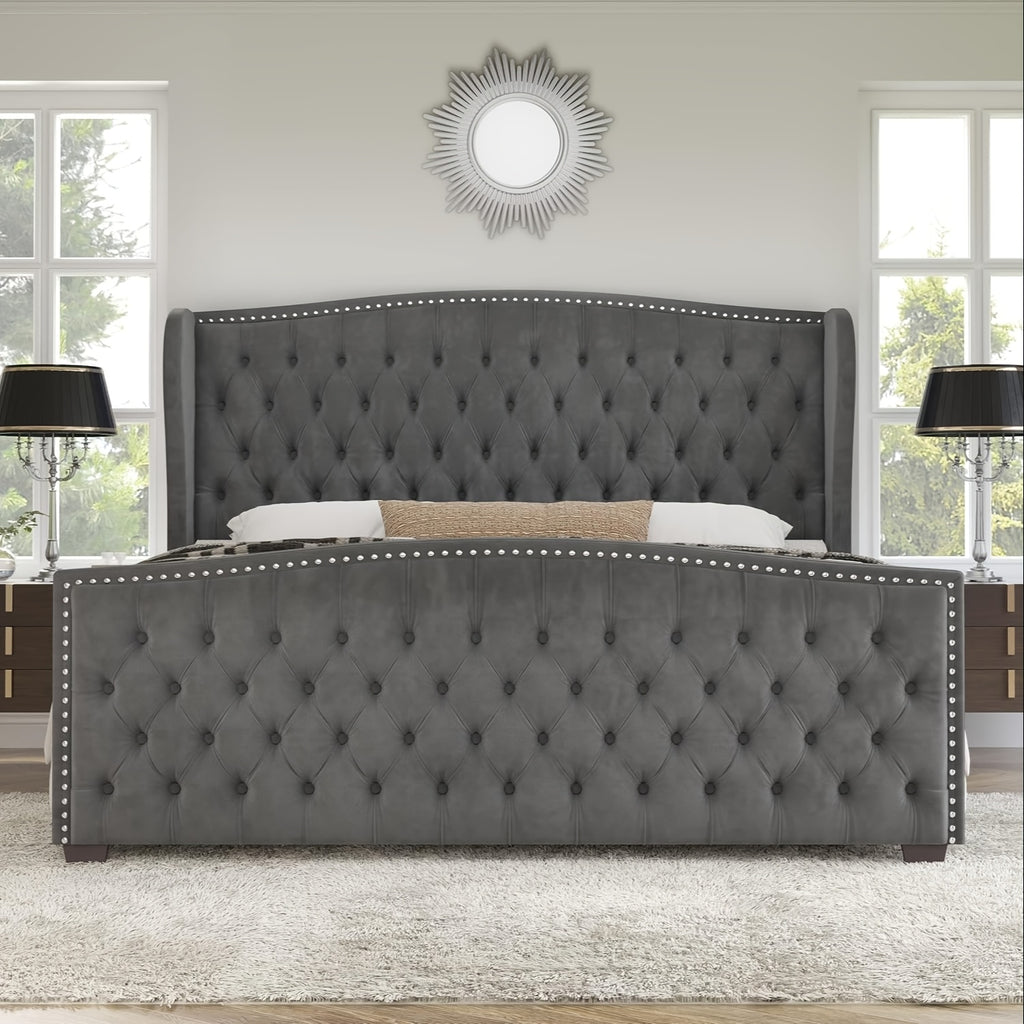 platform bed frame velvet upholstered bed deep button tufted - Temu