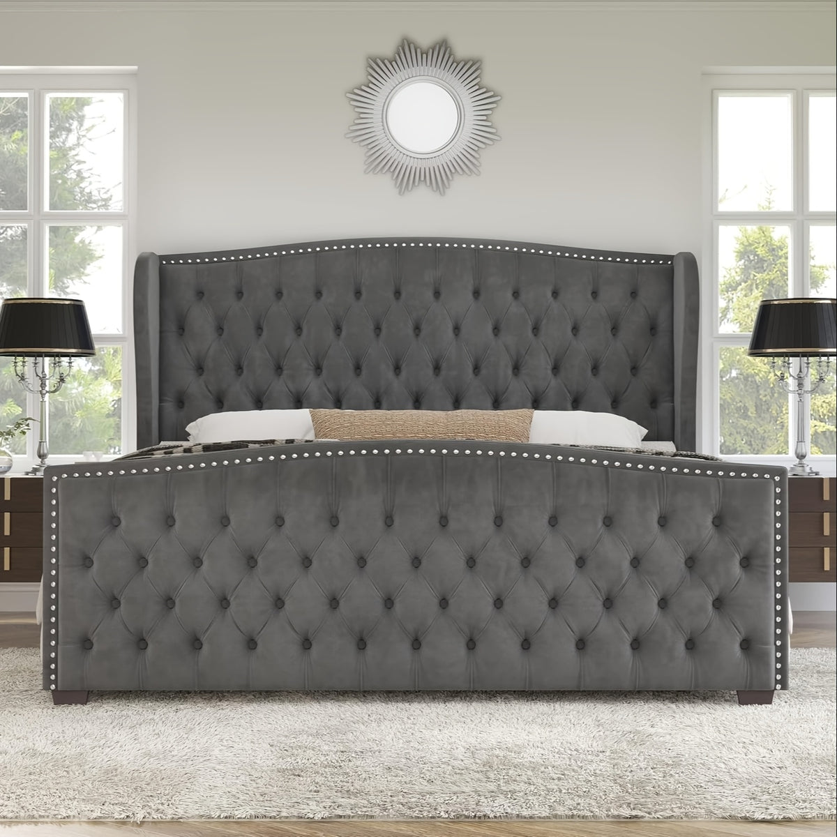 platform bed frame velvet upholstered bed deep button tufted - Temu