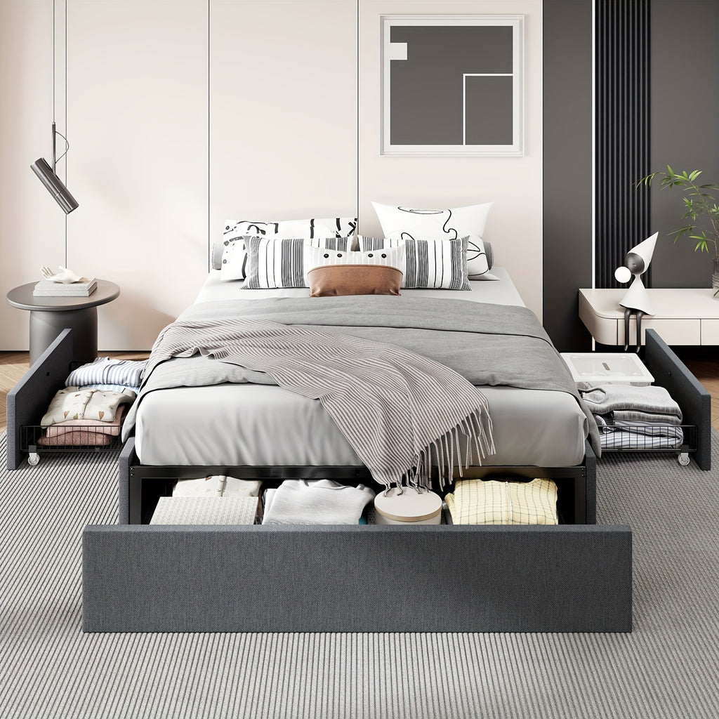 full queen size platform bed frame 3 storage drawers - Temu