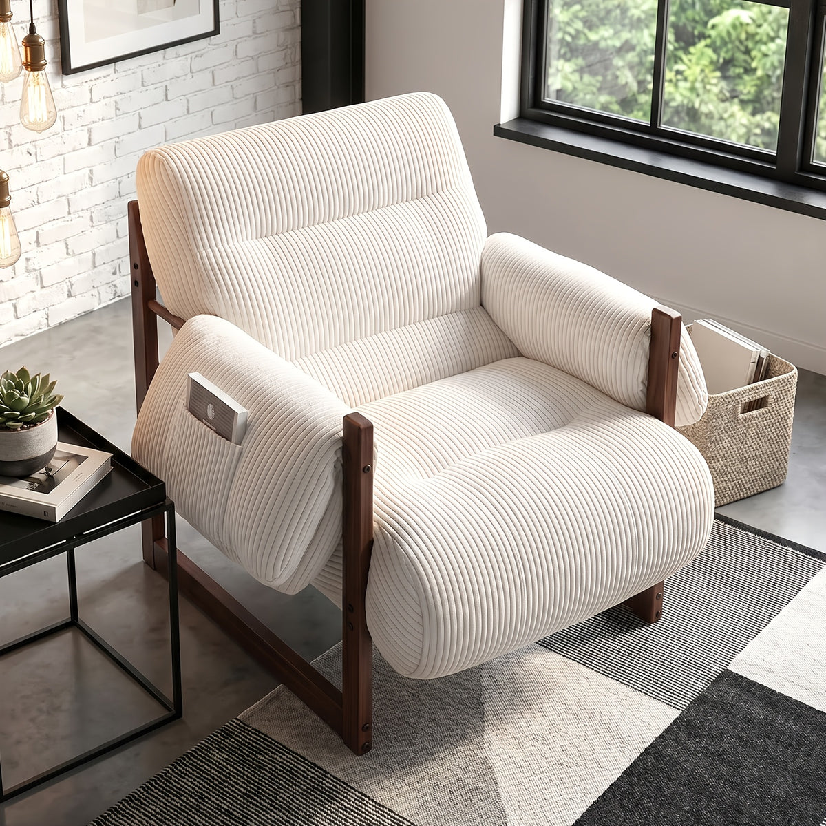 modern accent chair armrest storage pockets full body - Temu